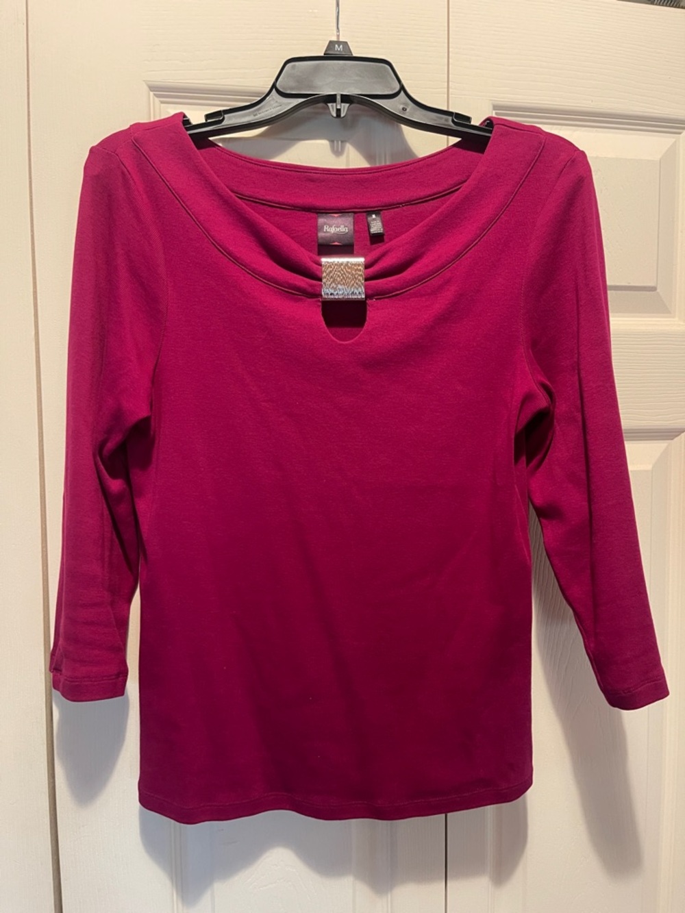 Rafaella Magenta Scoop Neck 3/4 Sleeve Top with Decorative Tab